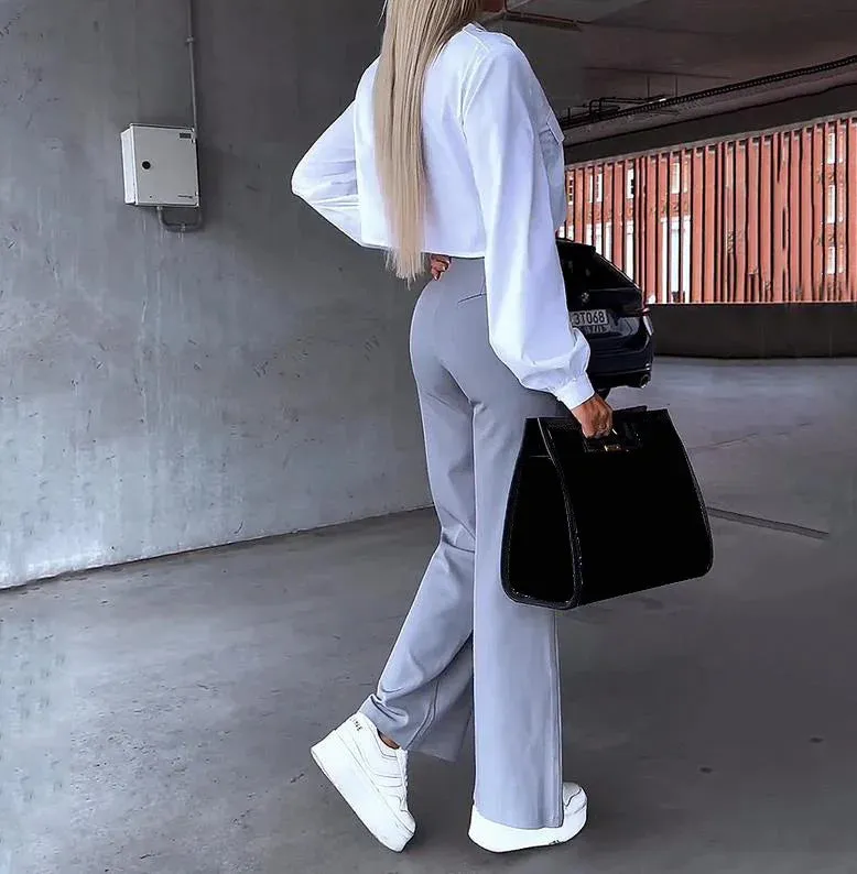 Office Lady Women's Pant Sets 2 Pieces New Holiday Style Short Blazers Coat   Straight Pants Suit 2024 Spring Womens Outfits