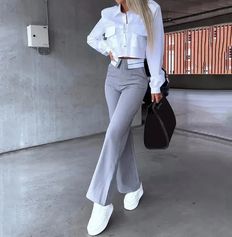 Office Lady Women's Pant Sets 2 Pieces New Holiday Style Short Blazers Coat   Straight Pants Suit 2024 Spring Womens Outfits