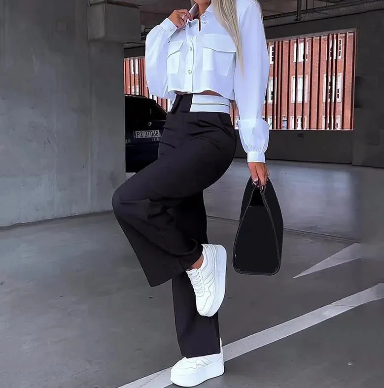 Office Lady Women's Pant Sets 2 Pieces New Holiday Style Short Blazers Coat   Straight Pants Suit 2024 Spring Womens Outfits