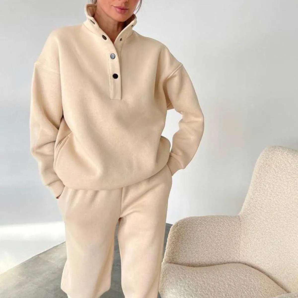 Oversized Solid Casual Pullovers & Long Pant Set