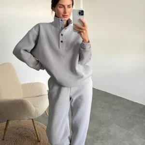 Oversized Solid Casual Pullovers & Long Pant Set