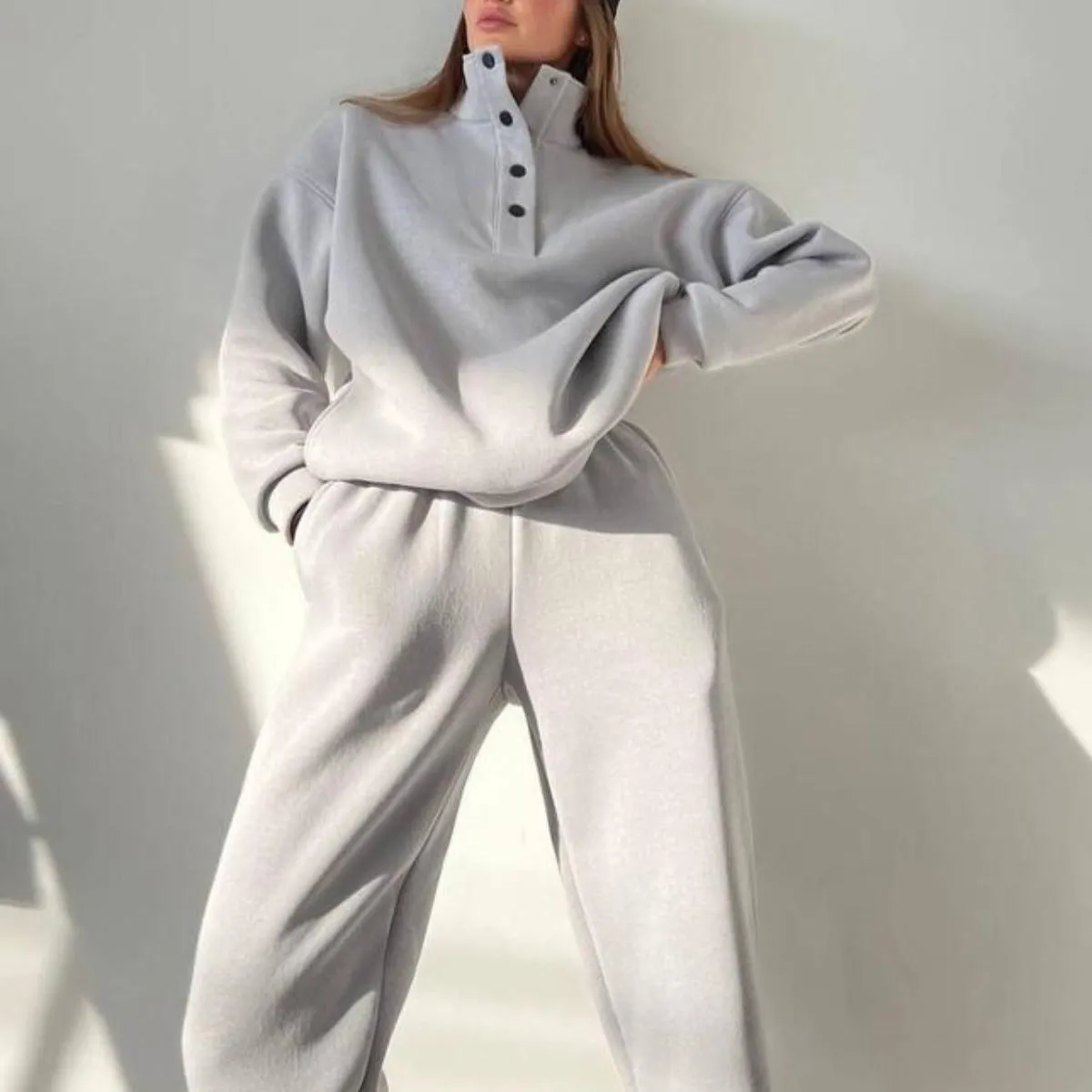 Oversized Solid Casual Pullovers & Long Pant Set