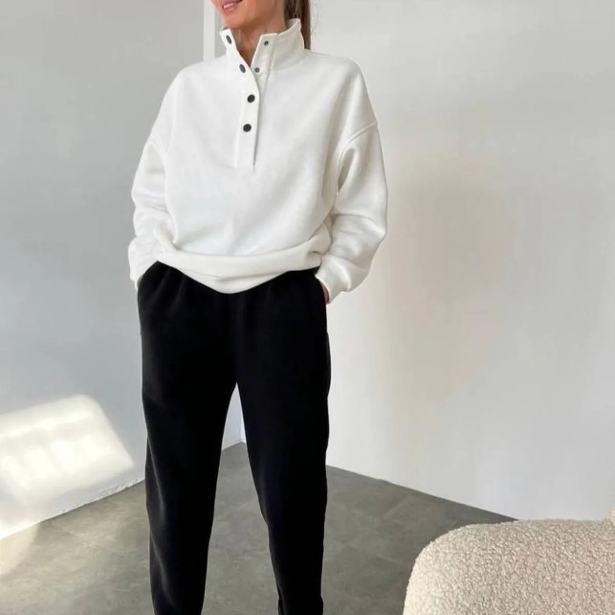 Oversized Solid Casual Pullovers & Long Pant Set
