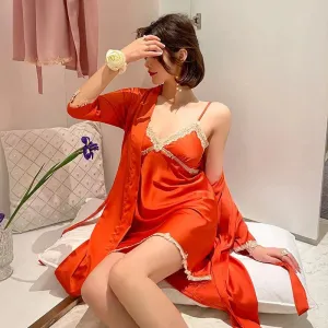 Pajamas Women's Ice Silk Backless Lace Two-piece Sling