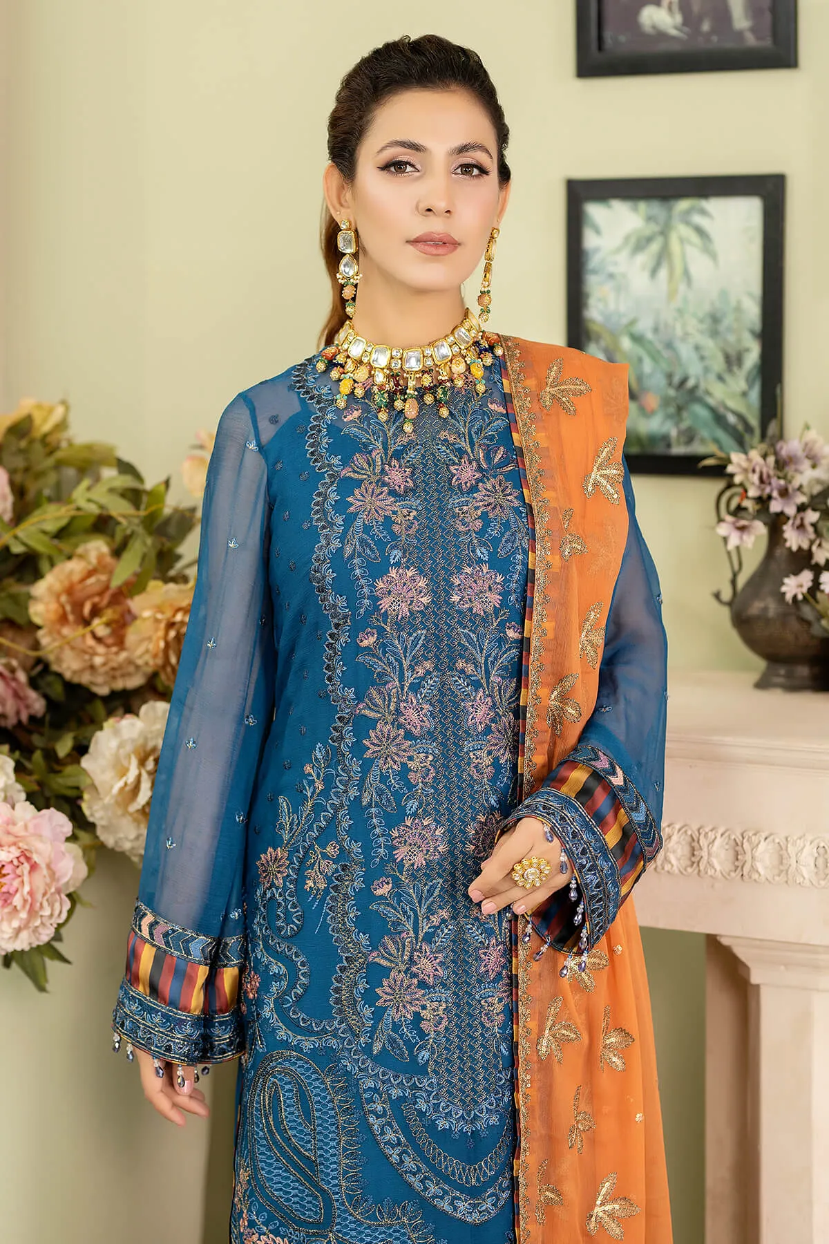 Pakistani Salwar Kameez Teal Blue Embroidered Salwar Suit Dupatta