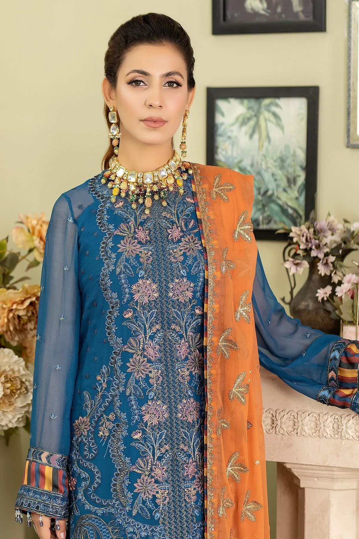 Pakistani Salwar Kameez Teal Blue Embroidered Salwar Suit Dupatta