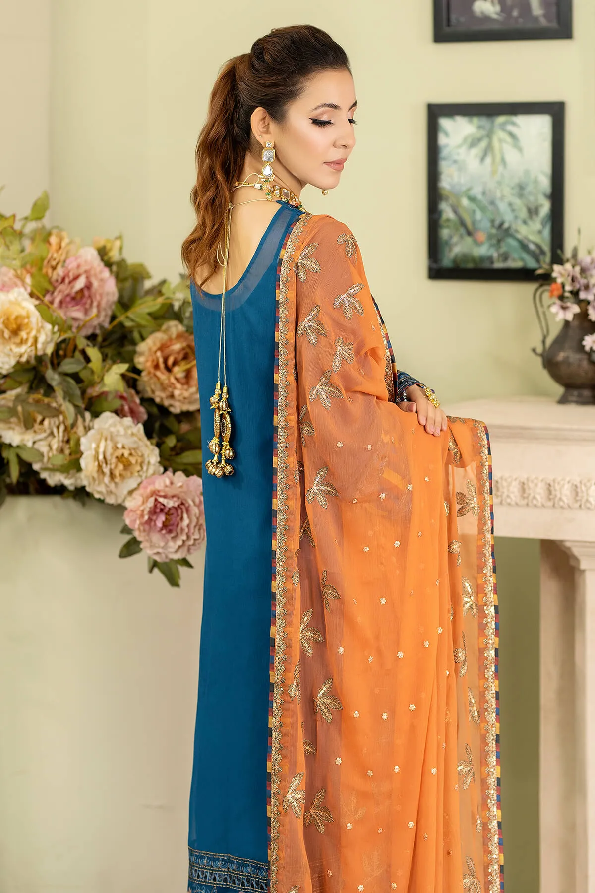 Pakistani Salwar Kameez Teal Blue Embroidered Salwar Suit Dupatta
