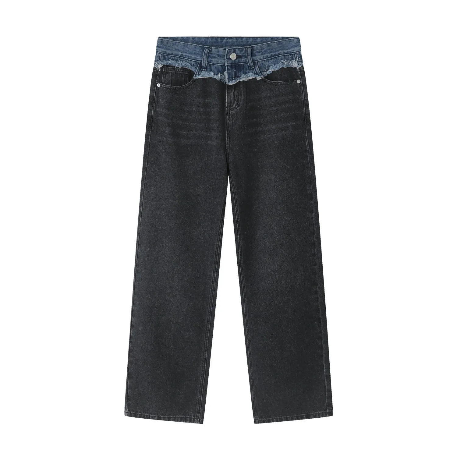 Paneled straight-leg loose-fit denim trousers