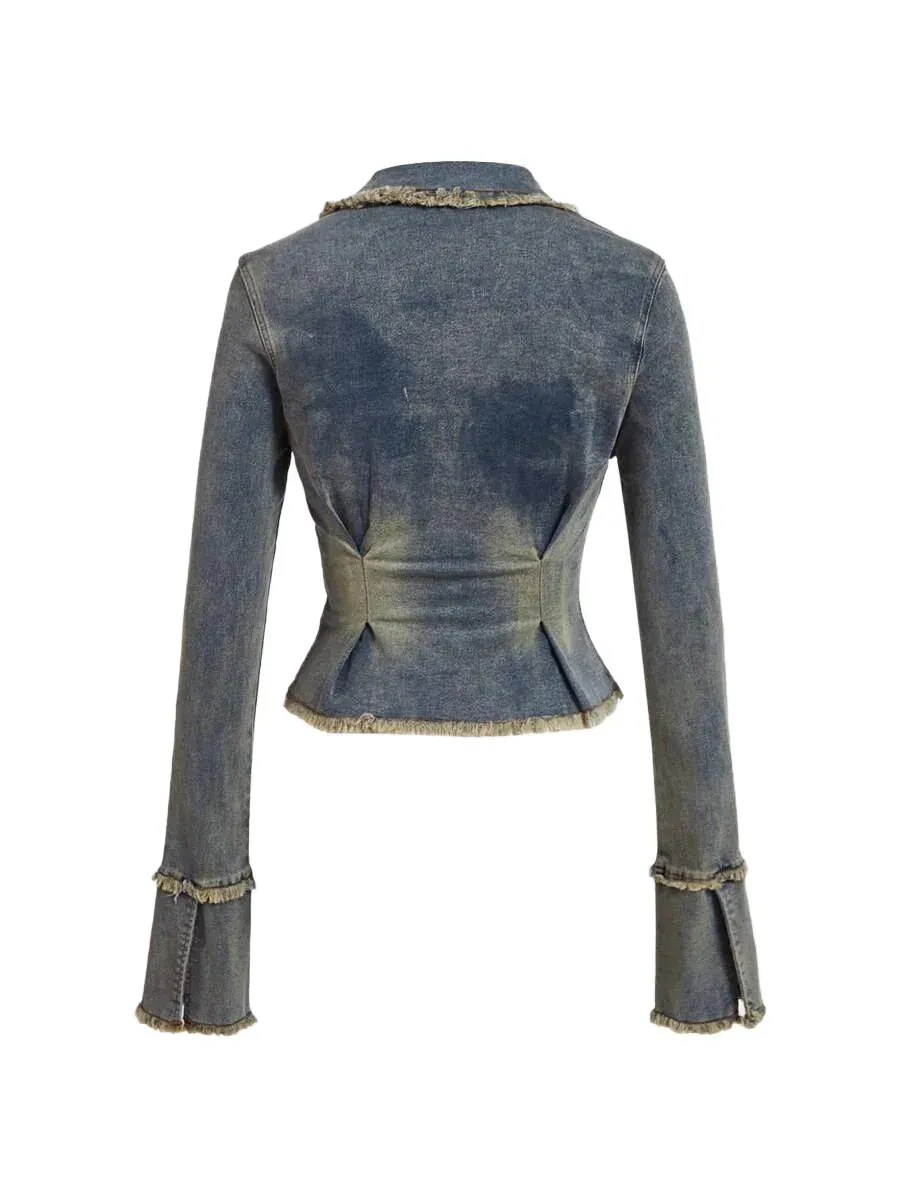 Pellegrina Denim Jacket with Fringe Detailing in Blue