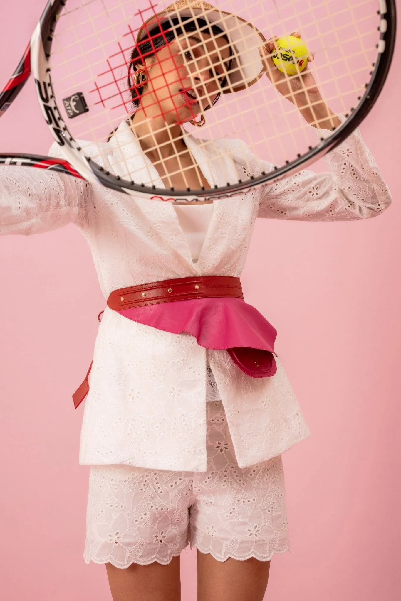 Peplum Pocket Belt In Pink And Red