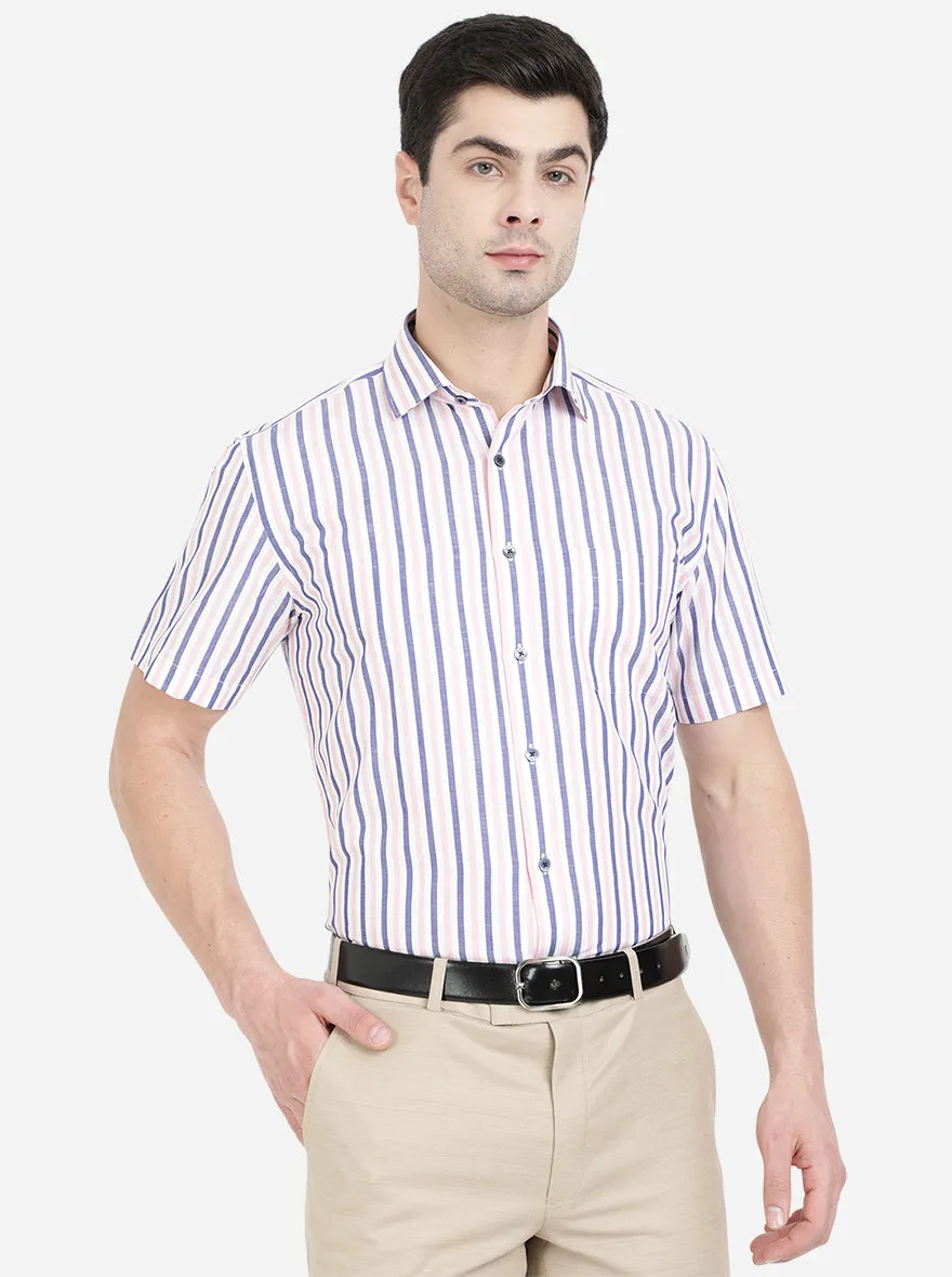 Pink & Blue Striped Regular Fit Formal Shirt | JadeBlue
