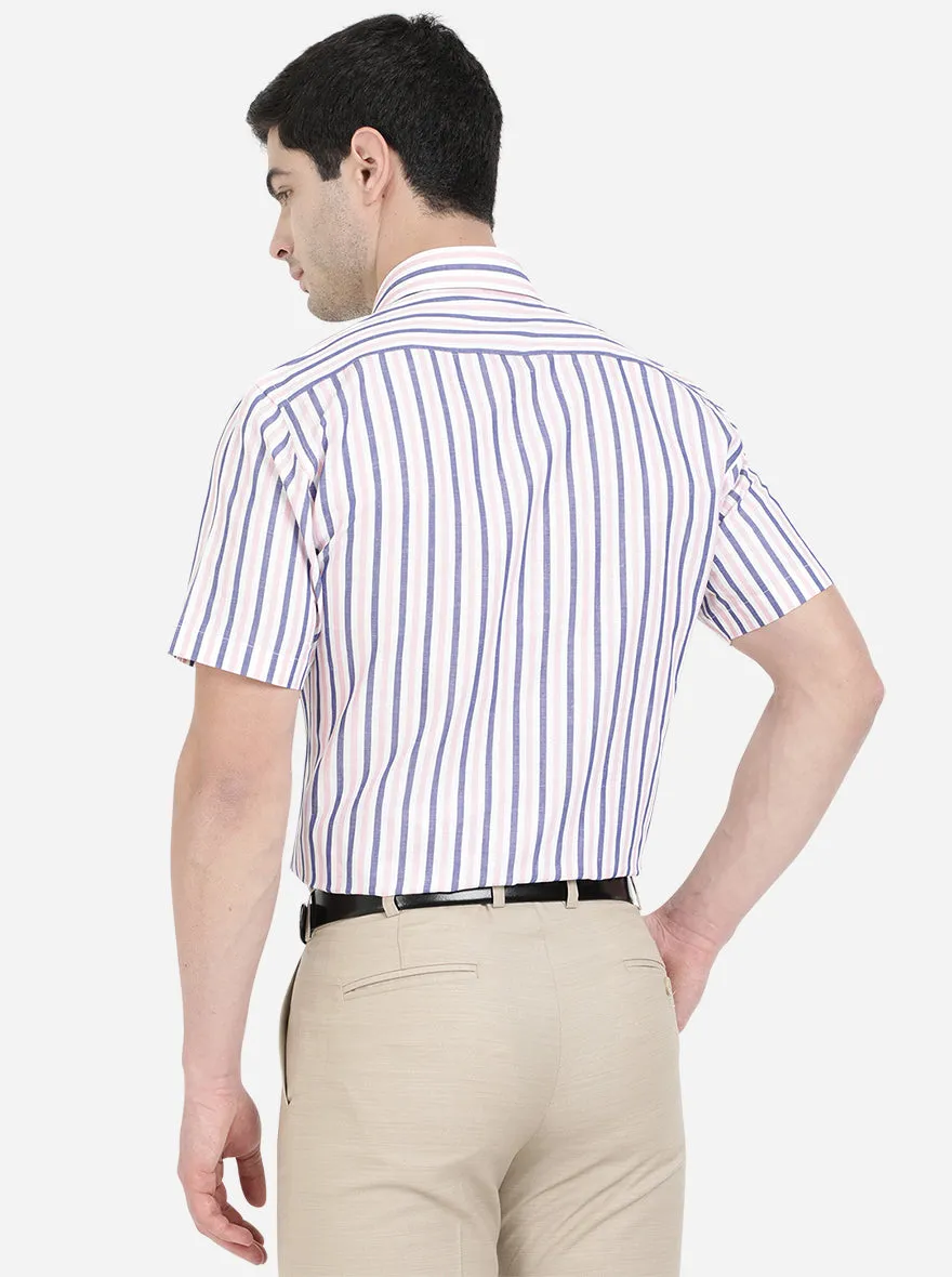 Pink & Blue Striped Regular Fit Formal Shirt | JadeBlue