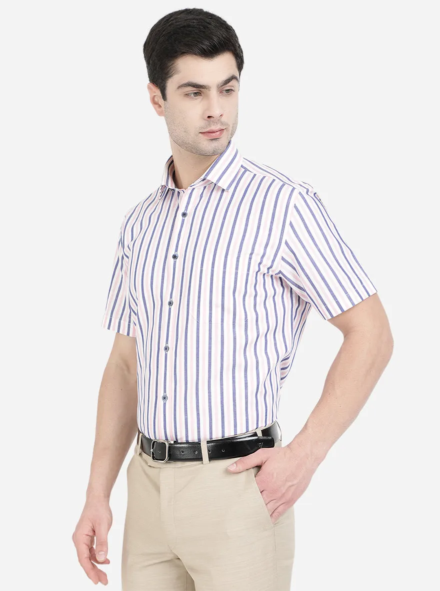 Pink & Blue Striped Regular Fit Formal Shirt | JadeBlue