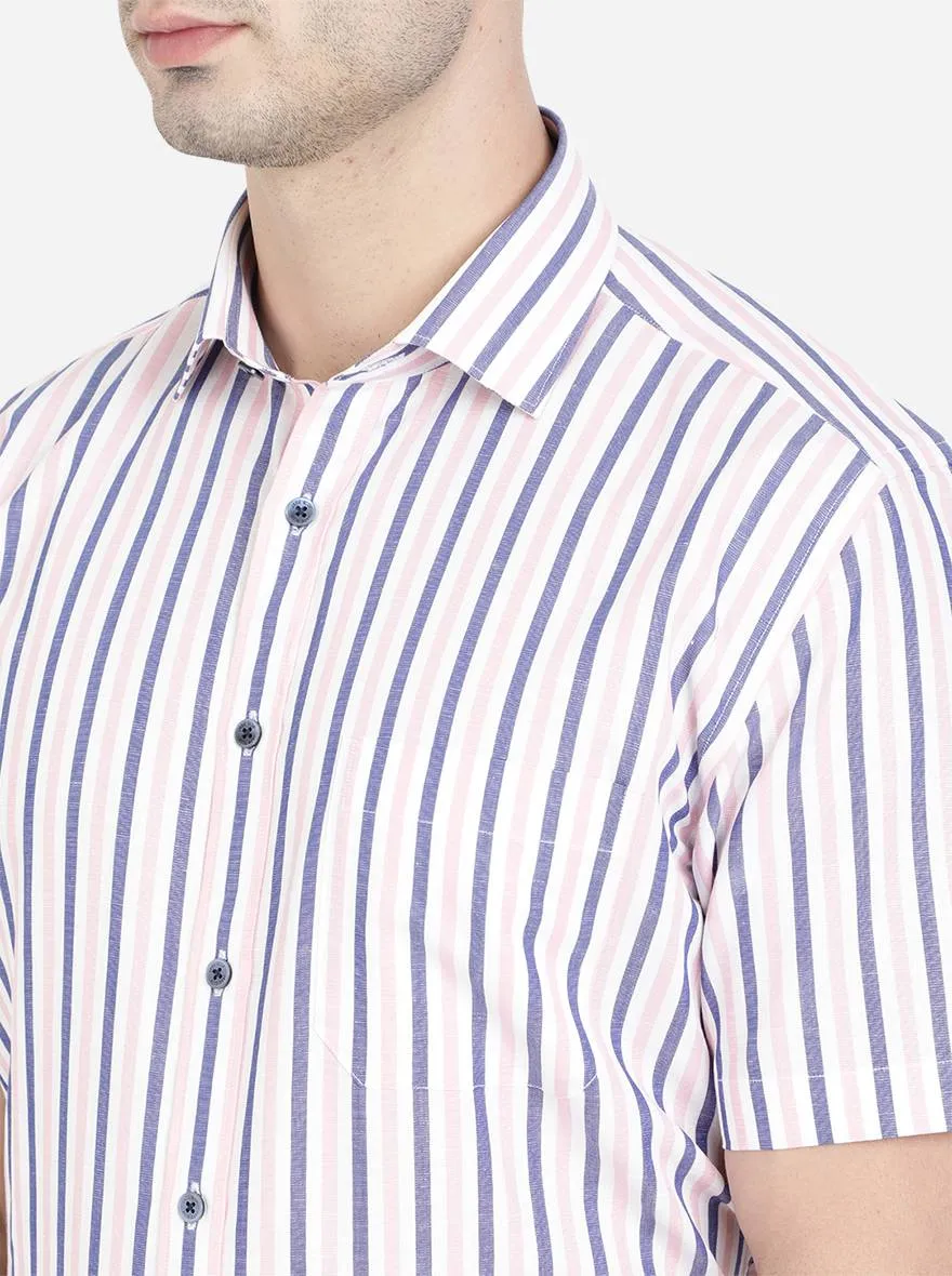 Pink & Blue Striped Regular Fit Formal Shirt | JadeBlue
