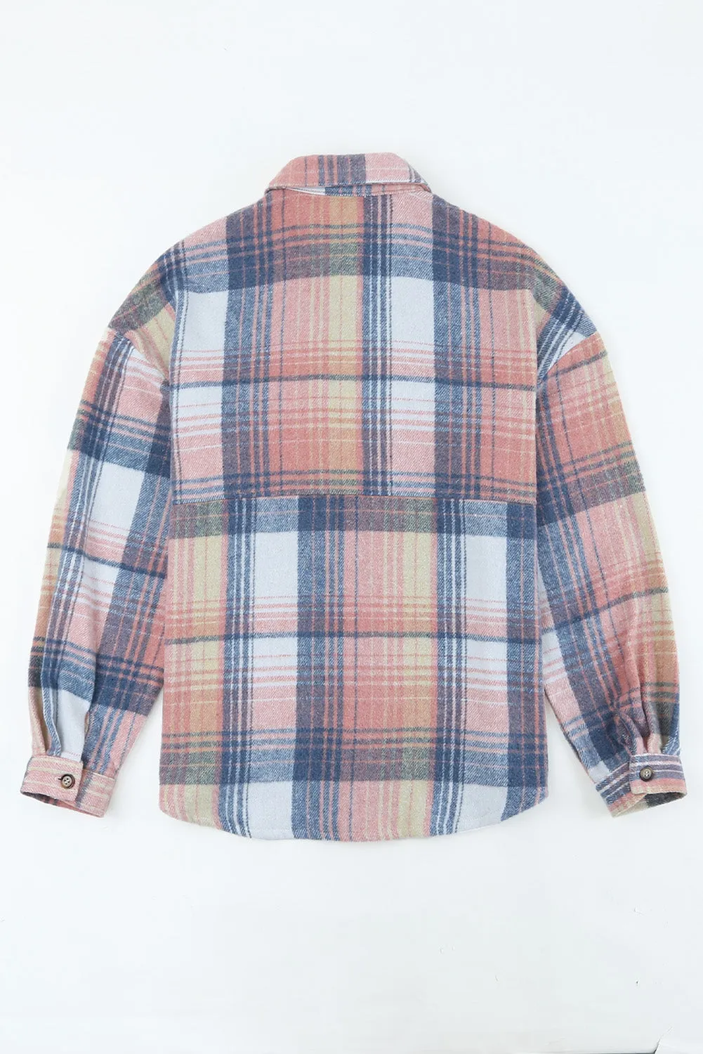 Pink Black Plaid Flap Pockets Shacket