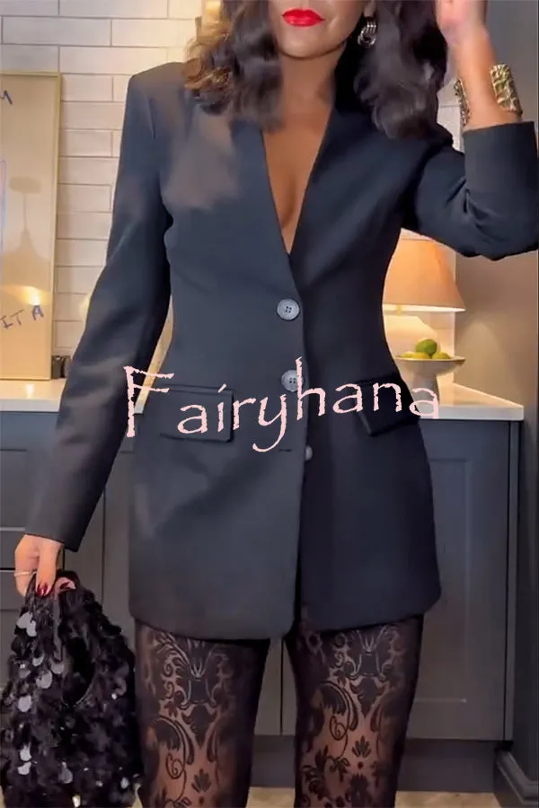 Ready for Tonight V-neck Button Up Long Sleeve Waisted Blazer