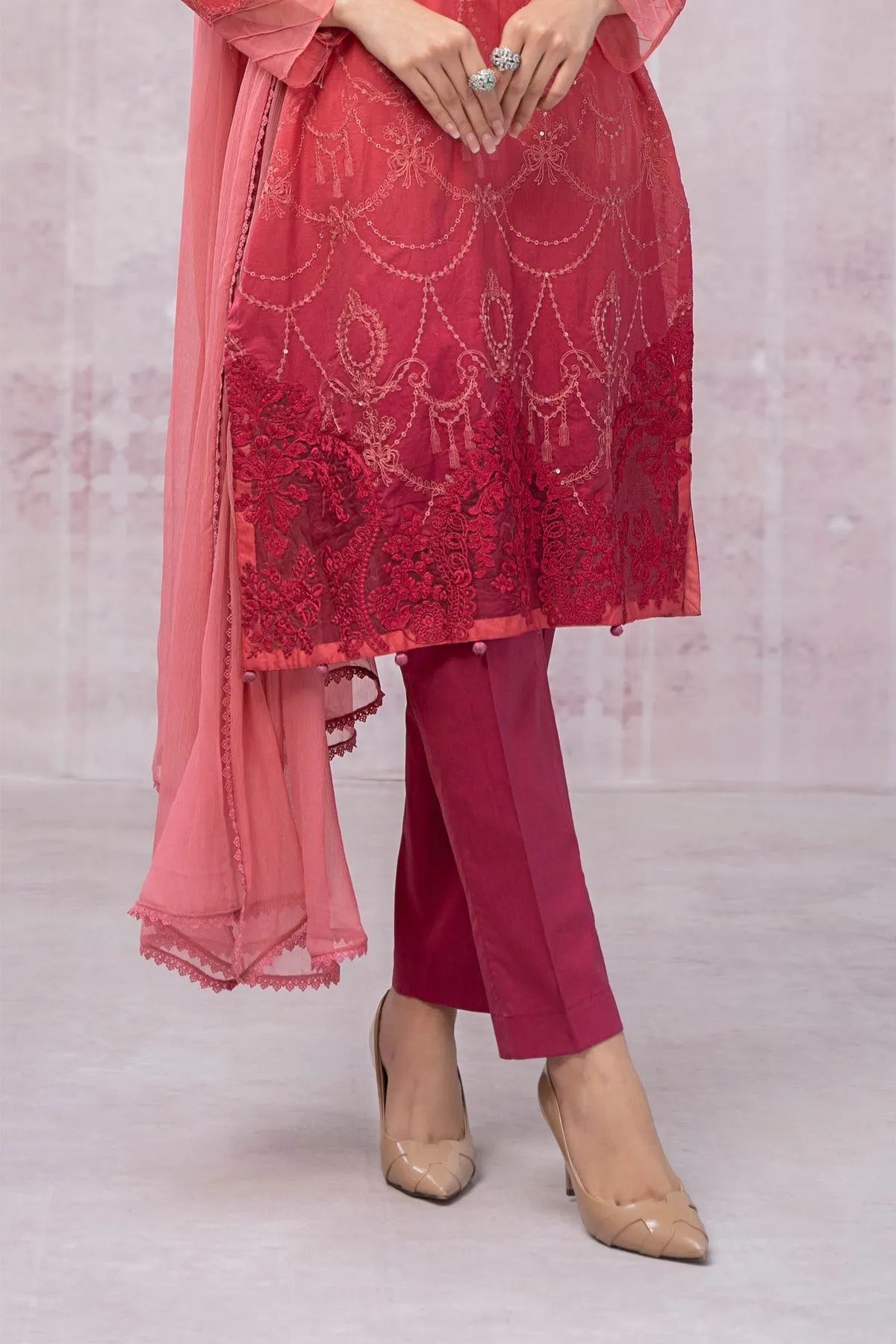 Reddish Pink Embroidered Pakistani Salwar Kameez Dupatta Salwar Suit