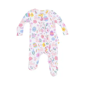 Ruffle Zipper Footie | Pink Easter Bunnies