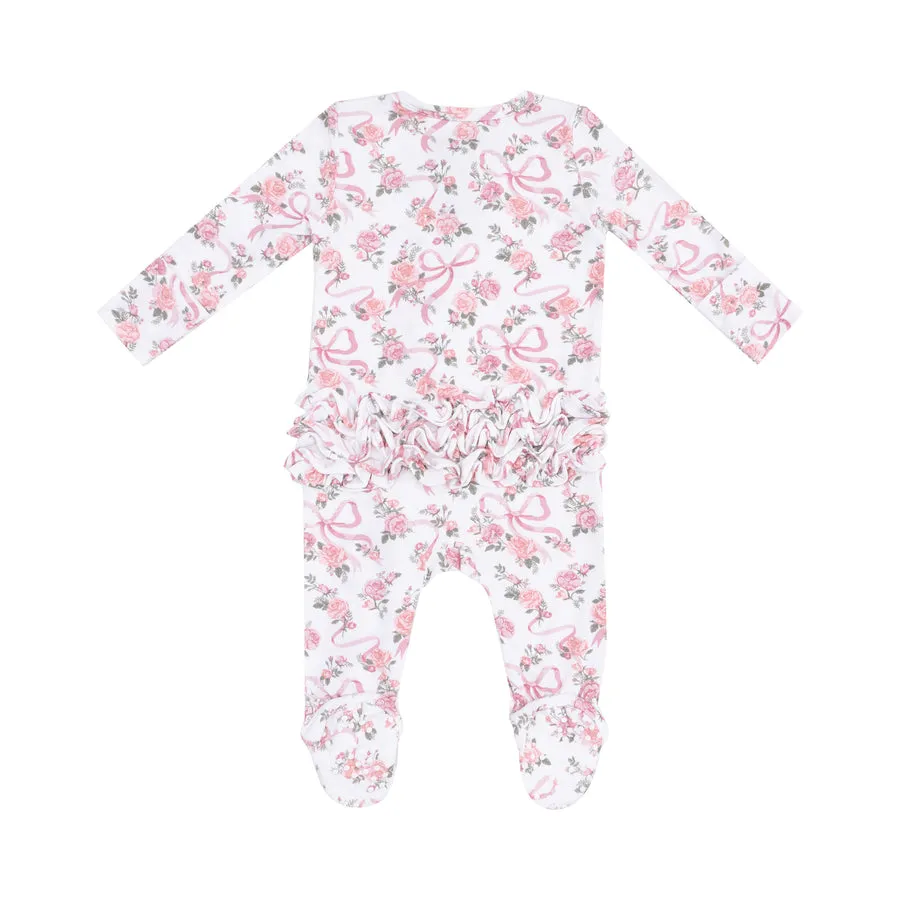 Ruffle Zipper Footie | Ribbons & Flowers