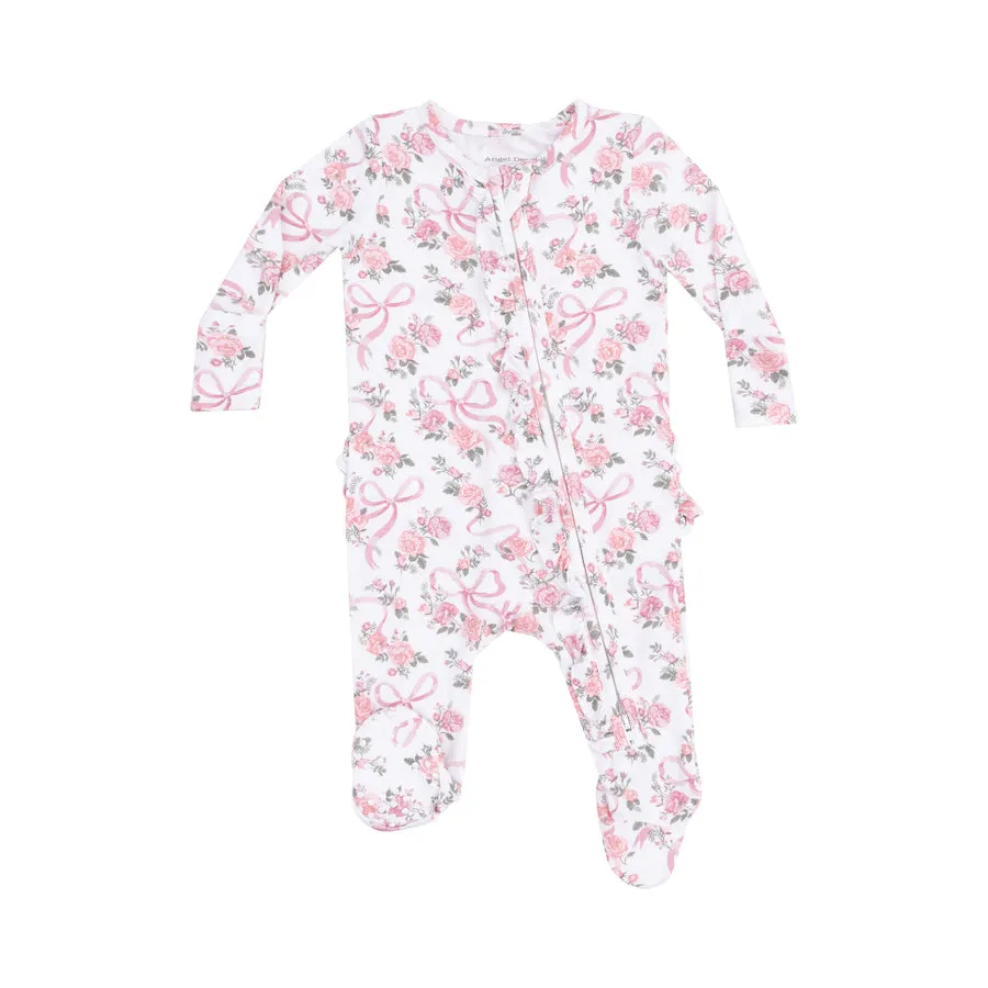 Ruffle Zipper Footie | Ribbons & Flowers