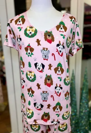 Santa's Pups Christmas Vneck Top