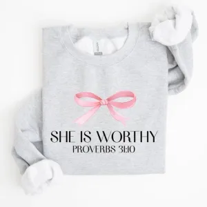 She Is Worthy, Pink Bow Sweatshirt