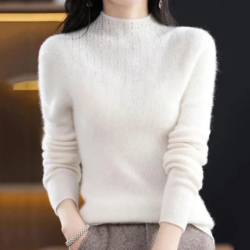 Shiny Crystal Turtle Neck Sweater Women Autumn Winter Long Sleeve Warm Jumper Woman Fashion Knitted Pullover Tops Ladies