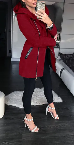 Side Zipper Cashmere Jacket Hooded Sweatshirt