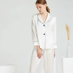 Silk Pajamas Long Sleeve Pants Set Green Fruit Collar Girl