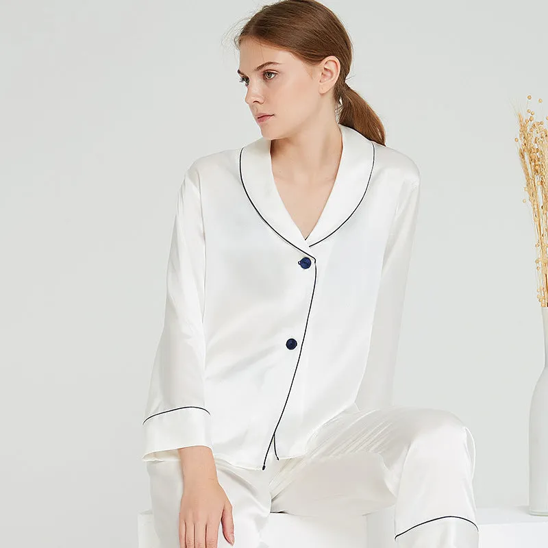 Silk Pajamas Long Sleeve Pants Set Green Fruit Collar Girl
