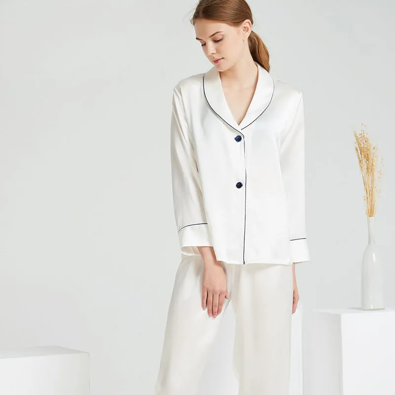 Silk Pajamas Long Sleeve Pants Set Green Fruit Collar Girl
