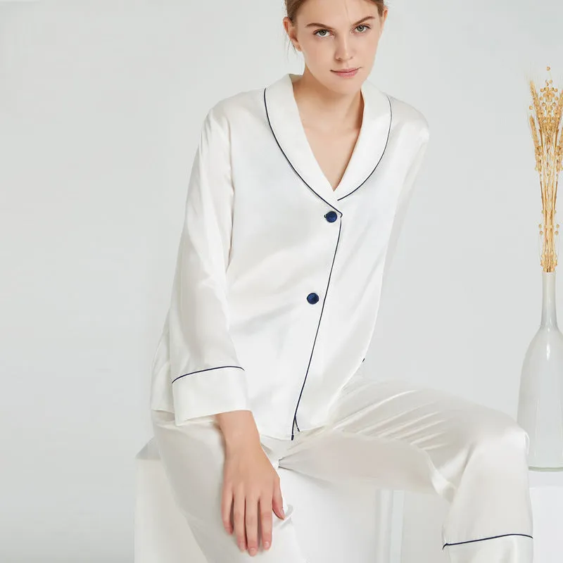 Silk Pajamas Long Sleeve Pants Set Green Fruit Collar Girl