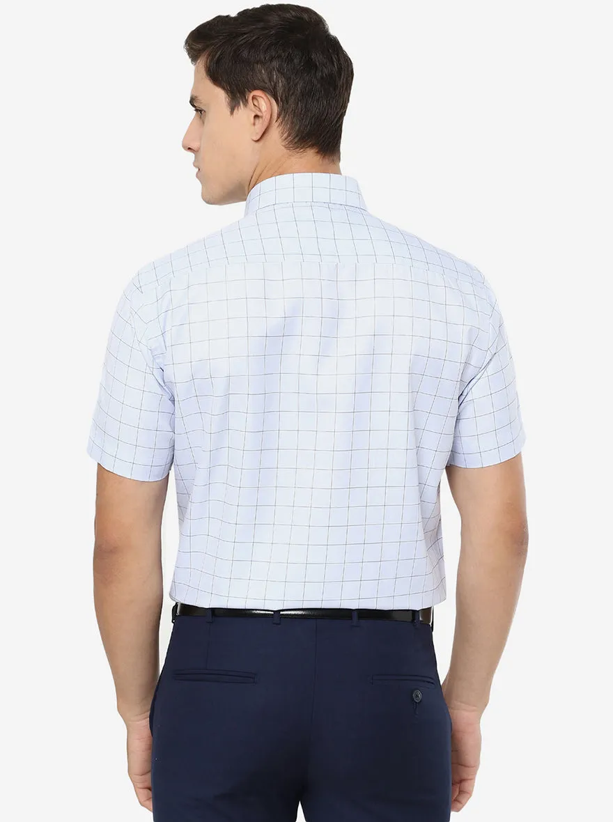 Sky Blue Checked Slim Fit Formal Shirt | Greenfibre