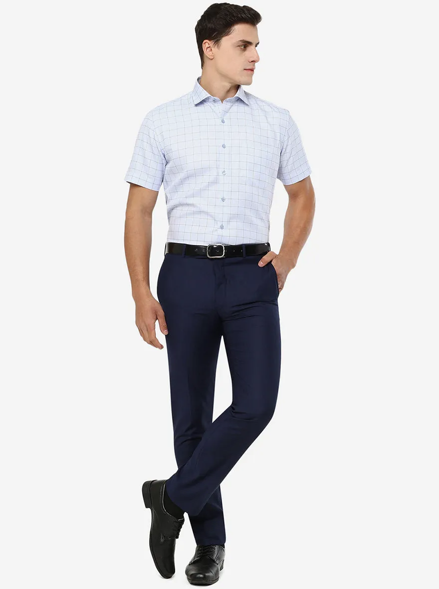 Sky Blue Checked Slim Fit Formal Shirt | Greenfibre