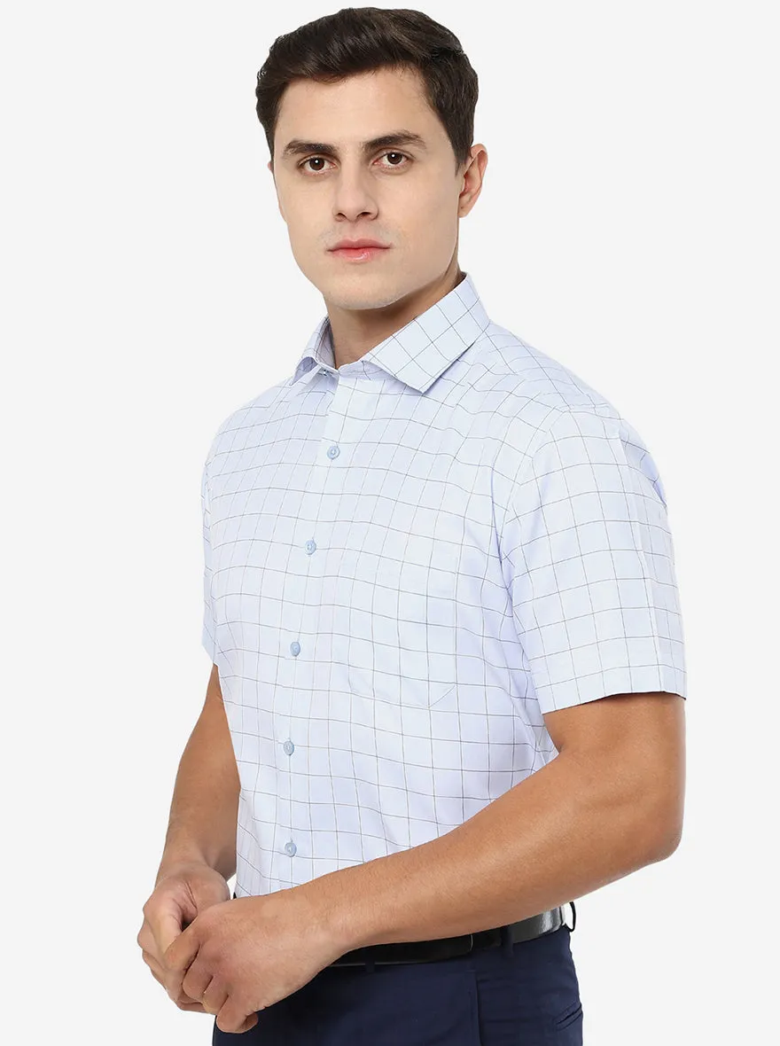 Sky Blue Checked Slim Fit Formal Shirt | Greenfibre