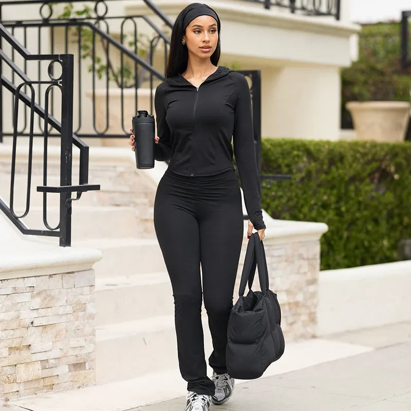 Sleek Zippered Hoodie and Pants Set with a Stylish Twist
