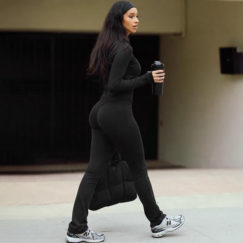 Sleek Zippered Hoodie and Pants Set with a Stylish Twist