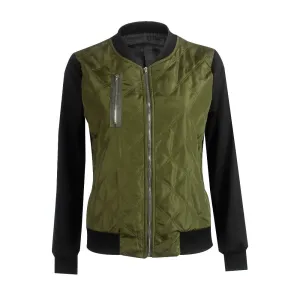 Solid Color Fashion Zipper Quilted Jacket