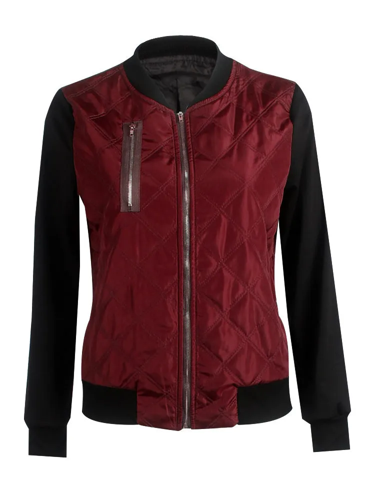 Solid Color Fashion Zipper Quilted Jacket