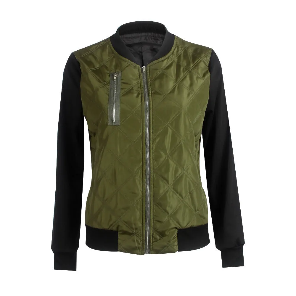 Solid Color Fashion Zipper Quilted Jacket
