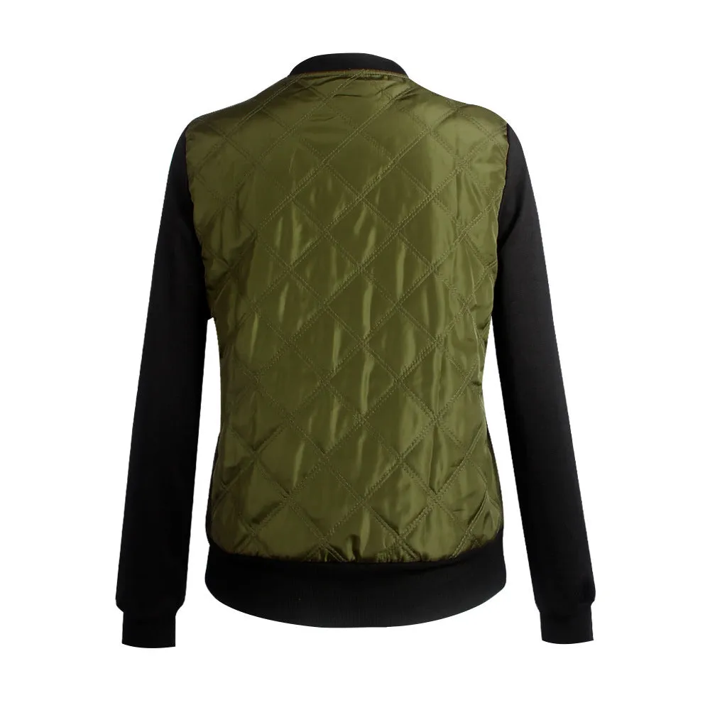 Solid Color Fashion Zipper Quilted Jacket