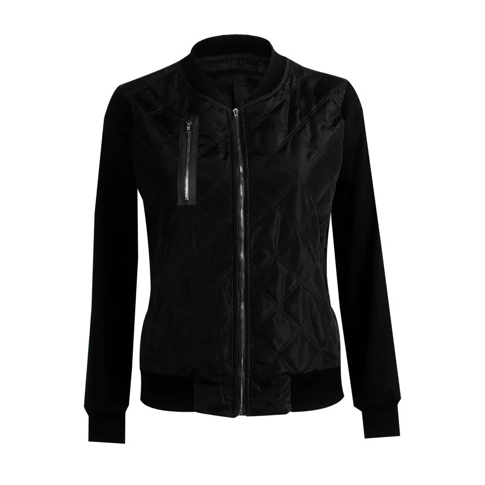 Solid Color Fashion Zipper Quilted Jacket