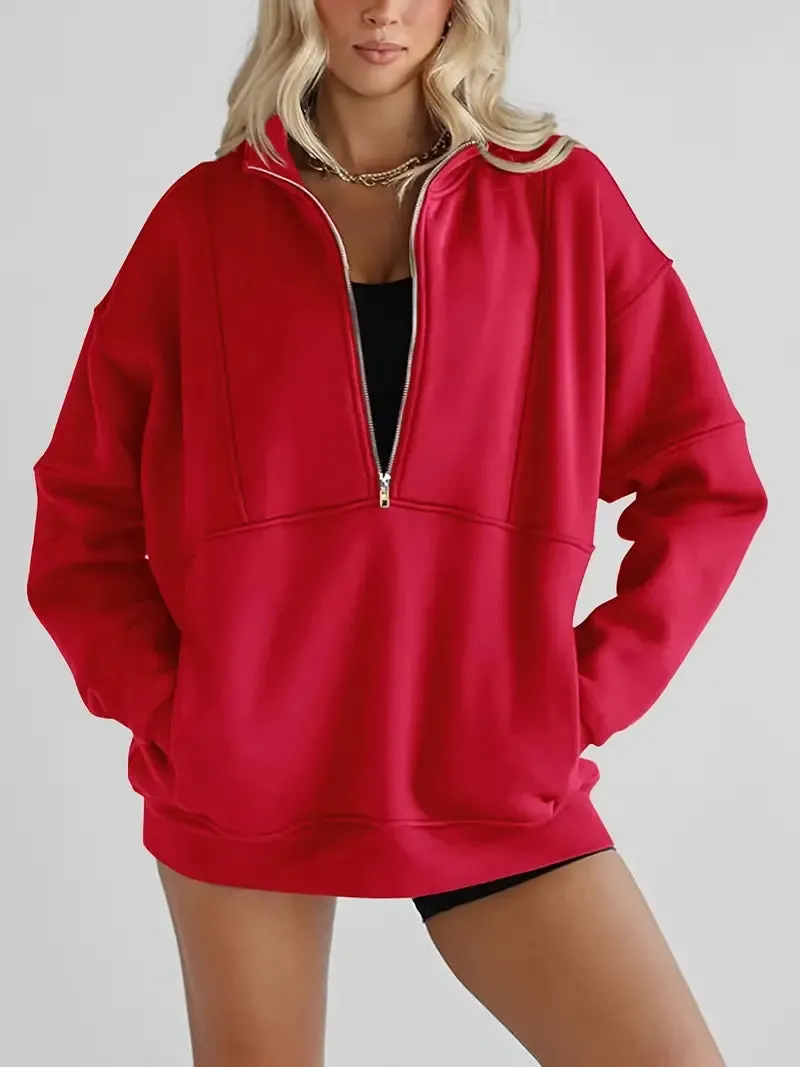 Solid Color Half-Zip Pullover Sweatshirt