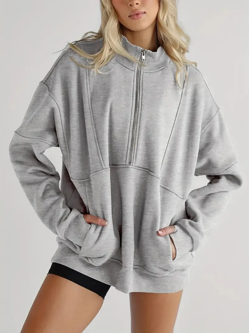Solid Color Half-Zip Pullover Sweatshirt