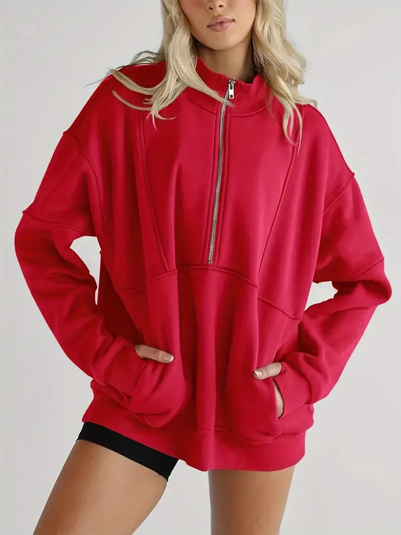 Solid Color Half-Zip Pullover Sweatshirt