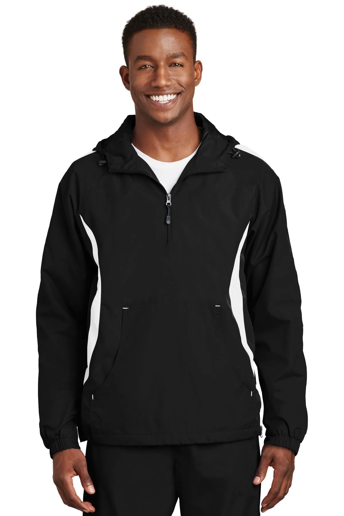 Sport-Tek Colorblock Raglan Anorak. JST63 Black/ White