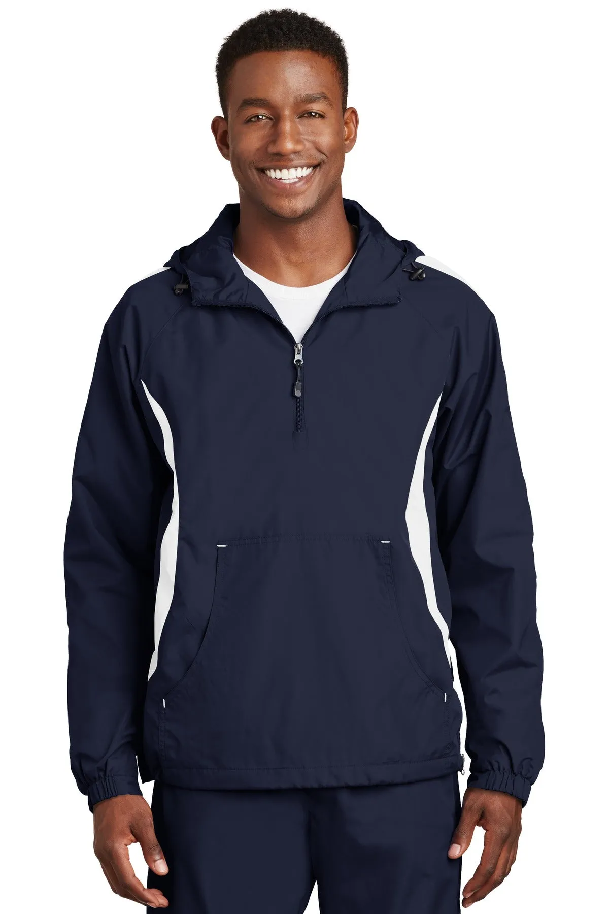Sport-Tek Colorblock Raglan Anorak. JST63 True Navy/ White