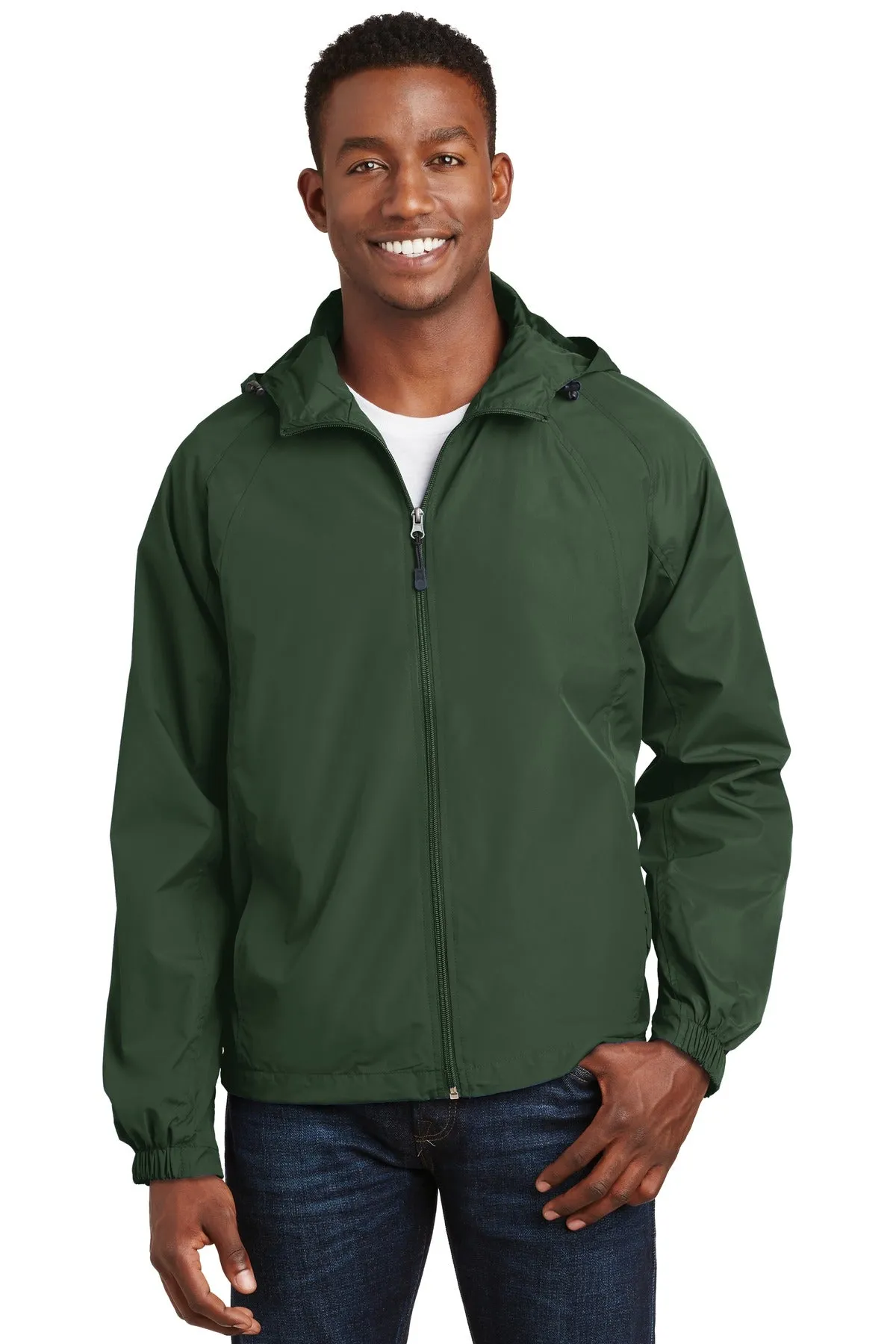 Sport-Tek Hooded Raglan Jacket. JST73 Forest Green