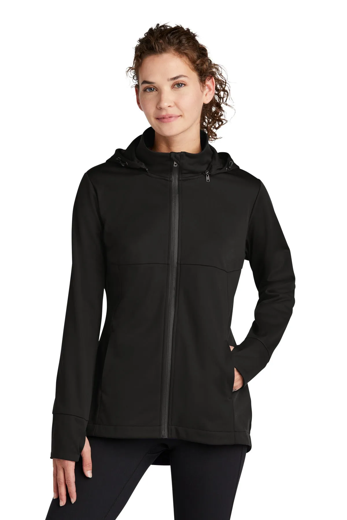 Sport-Tek Women's Hooded Soft Shell Jacket LST980 Deep Black