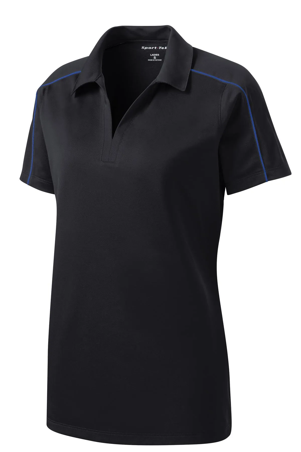 Sport-Tek Women's Micropique Sport-Wick Piped Polo. LST653 Black/ True Royal